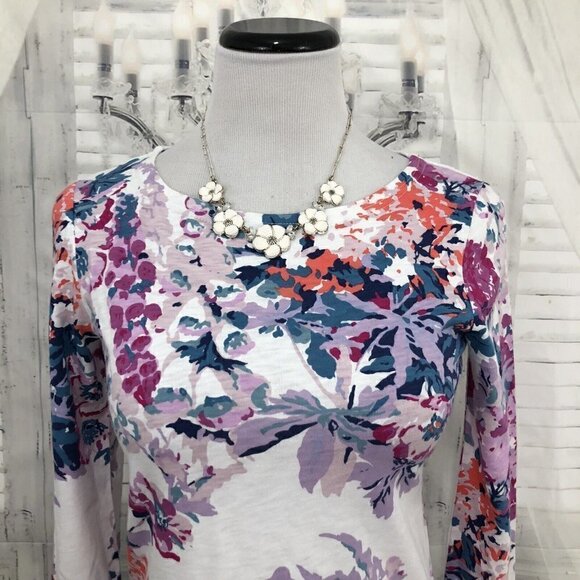 Joules Top US 2 Floral Striped 3/4 Sleeve Shirt White Pink 100% Cotton Pullover - Picture 4 of 12